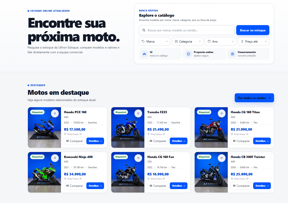 Mockup do projeto Sistema de Estoque para Motos
